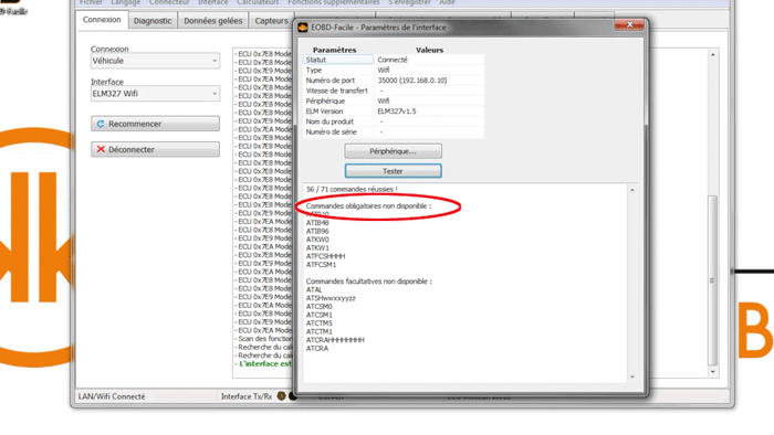 Required command test results on a computer
