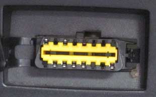 Front view of the vehicle OBD connector