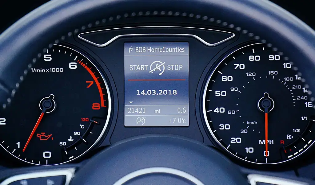 Dashboard with oil change warning light
