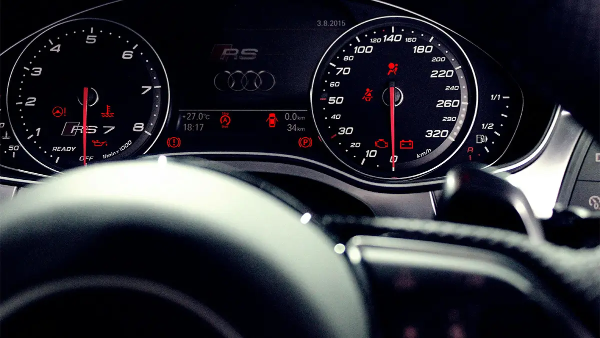 Red warning lights on dashboard