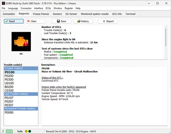 Status of unconfirmed DTC fault codes