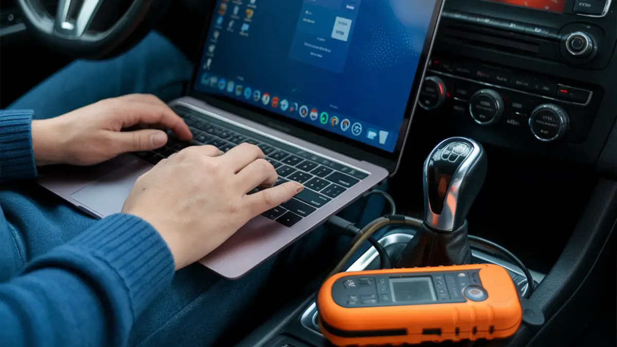 Dispositivo OBD2 collegato via USB a un computer portatile