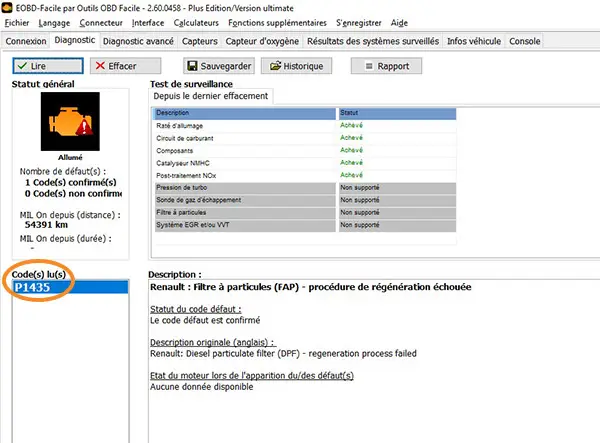 Codice di guasto FAP P1435 Renault - diagnosi OBD2