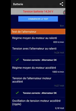 Risultati del test dell’alternatore