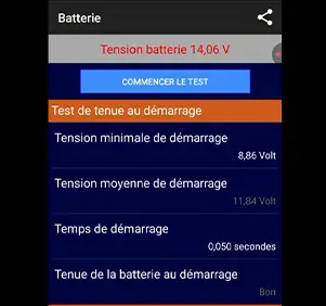 Risultati del test di avviamento della batteria