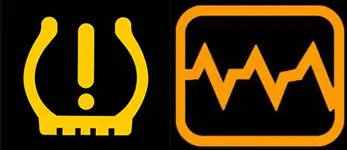 spia a zigzag arancione e spia degli pneumatici Dacia Sandero