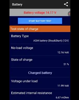 Battery charge test results